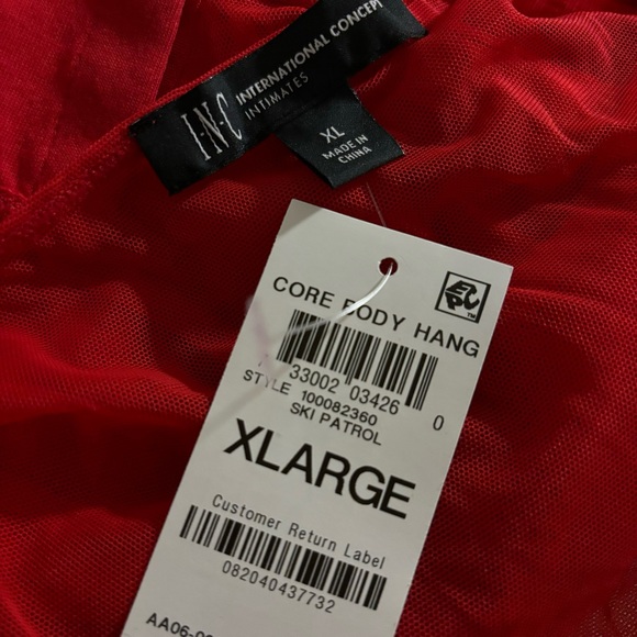 INC  International Concepts Red Sheer Long-Sleeve Lace Mesh Bodysuit - Red - Picture 5 of 7